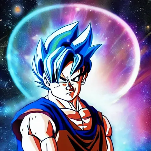 Image similar to Ultra Instinct Ron Swanson in space in the style of Dragon Ball Z