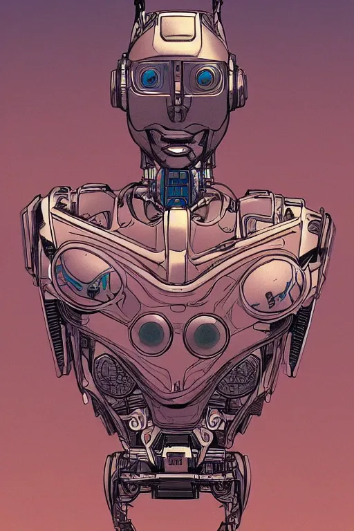 Image similar to A portrait of a robot by Moebius, trending on Artstation