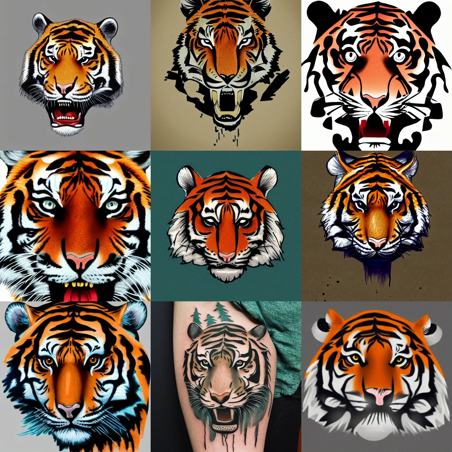 Prompt: tiger head, peaceful, tattoo concept art