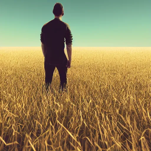 Image similar to a man standing in a field, octane render