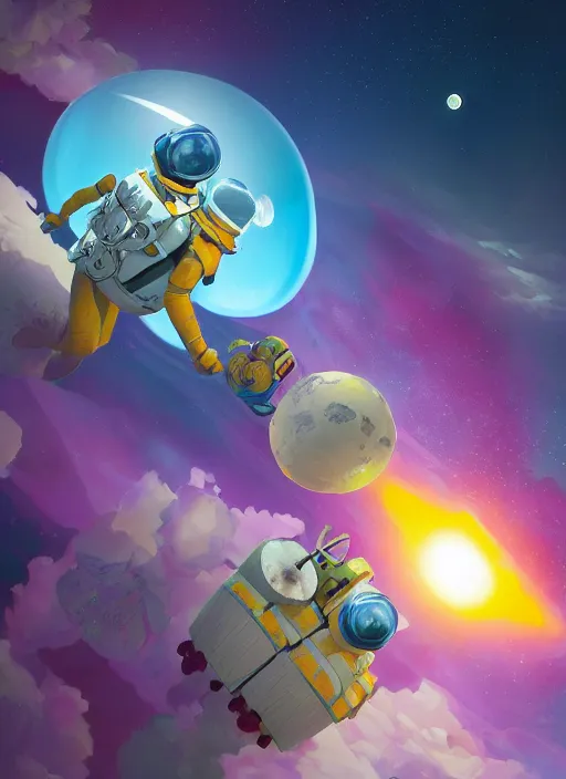 Image similar to An epic fantastic realism comic book style astroneer painting of the most beautiful flowers launched into space, bouquets, solar eclipse, fisheye, unreal 5, DAZ, hyperrealistic, octane render, dynamic lighting