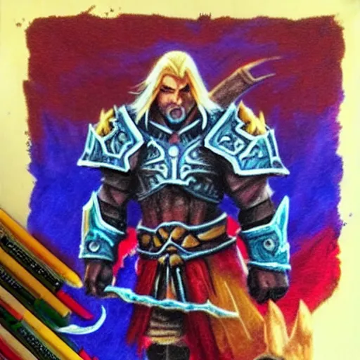 Prompt: a warrior from world of warcraft made from crayons