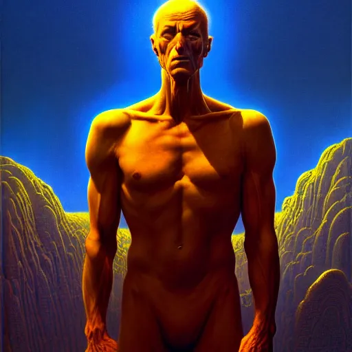 Prompt: cinematic portrait of a man from metaverse, only head and chest, intricate, desaturated, Tim Hildebrandt, Wayne Barlowe, Bruce Pennington, donato giancola, larry elmore, maxfield parrish, Moebius, Thomas Ehretsmann, oil on canvas, gouache painting, masterpiece, trending on artstation, cinematic composition, dramatic pose, volumetric lighting, sharp, details, hyper-detailed, HD, 4K, 8K