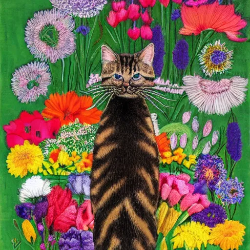 Prompt: a cat made of flowers