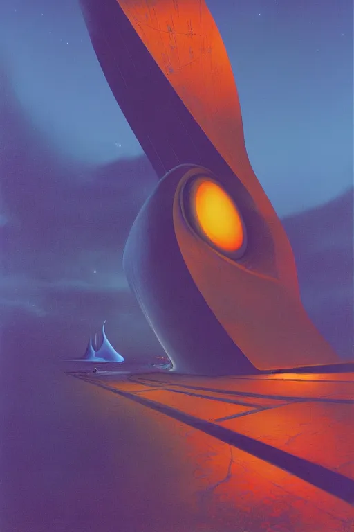 Image similar to emissary space by arthur haas and bruce pennington and john schoenherr, cinematic matte painting, zaha hadid building, photo realism, neon colors, blue hour, james terrell art,