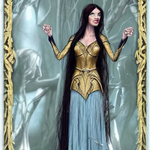 Prompt: perfect image of an elven woman dressed in white and gold