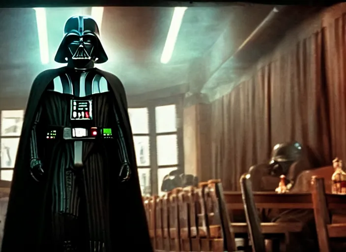 Prompt: film still of Darth Vader goes to a bar in the new Star Wars movie, 4k