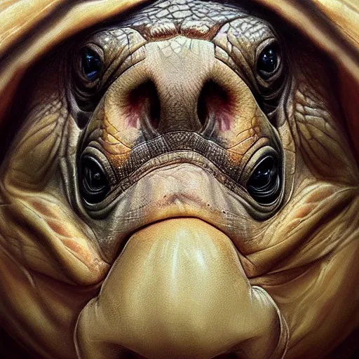 Image similar to amazingly beautiful portrait of a hyper realistic mitch mcconnell as a tortoise painted by greg rutkowski, artgerm, beautiful lighting, masterpiece, epic, 4 k