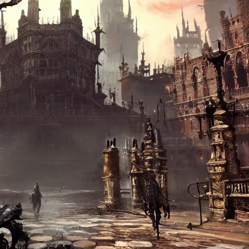 Image similar to an entirely unique area in bloodborne, highly detailed concept art, stunning, screenshot