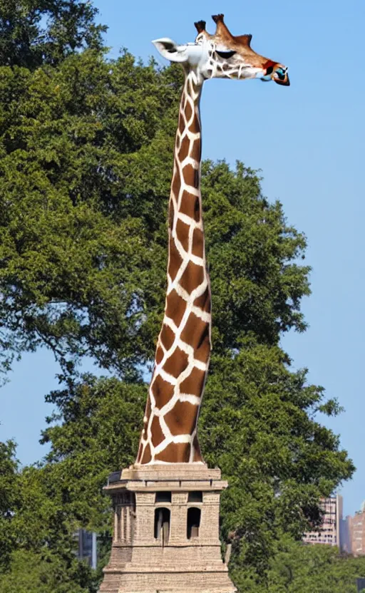 Image similar to A giraffe as a Statue of liberty