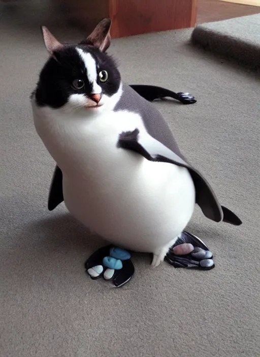 Image similar to a cute animal that's a penguin cat hybrid