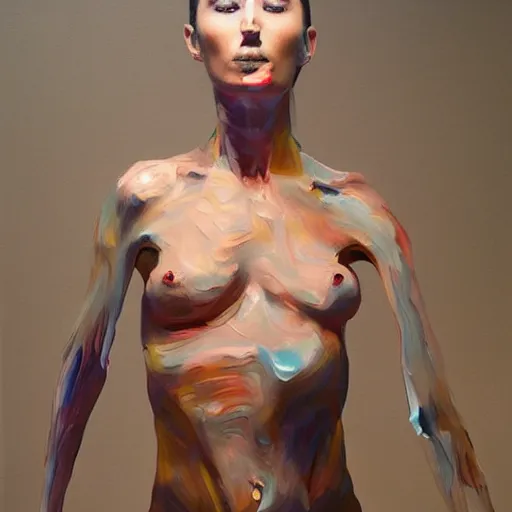 Prompt: body sculptures made with oil painting, brush strokes, volumetric