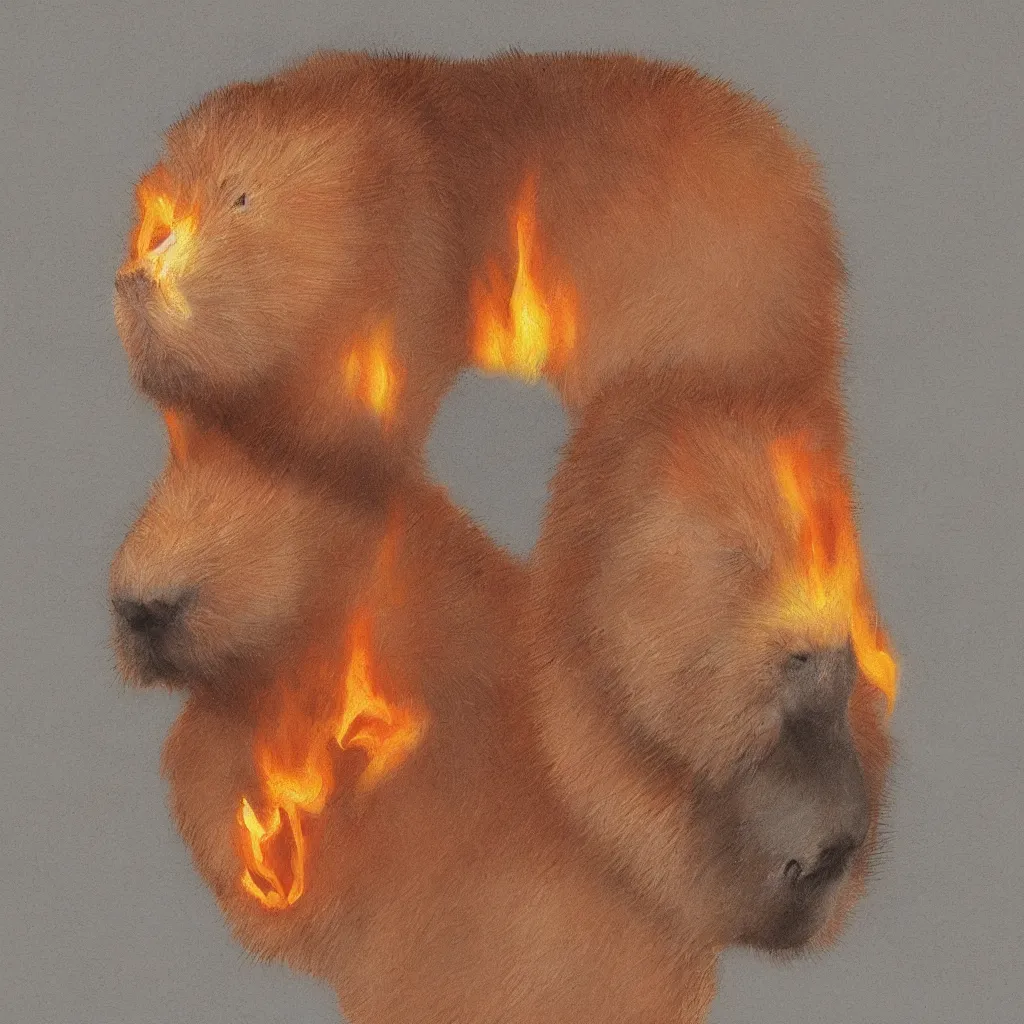 Prompt: one capybara on fire, digital oil painting