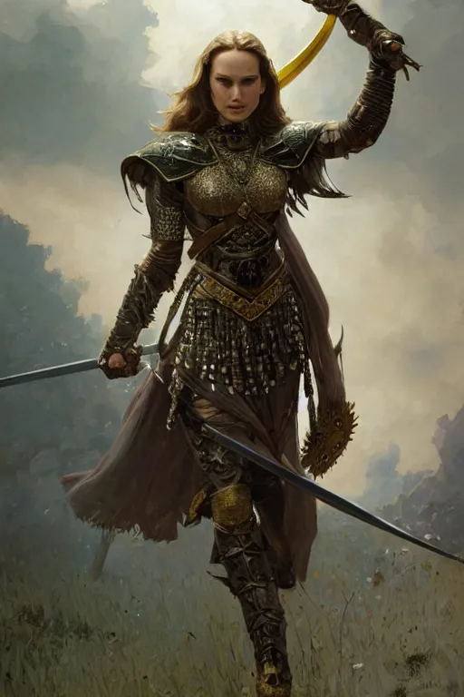 Image similar to natalie portman, legendary warrior, heroic, lord of the rings, tattoos, decorative ornaments, battle armor, by carl spitzweg, ismail inceoglu, vdragan bibin, hans thoma, greg rutkowski, alexandros pyromallis, perfect face, fine details, realistic shading photorealism