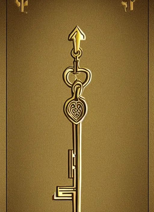 Prompt: small golden key, fantasy illustration, medieval era, blank background, studio lighting, hand - drawn digital art, 4 k, trending on artstation, symmetry