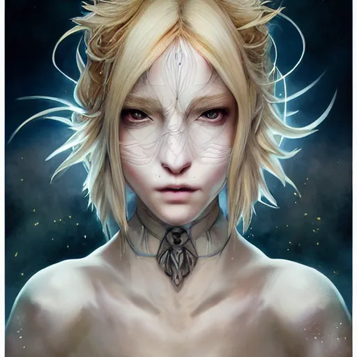 Image similar to Final Fantasy white mage character portrait, symmetrical face, cinematic lighting, glowing golden eyes, hyper-detailed, cgsociety, 8k, high resolution, in the style of Charlie Bowater, Tom Bagshaw, Artgerm, single face, symmetrical, headshot photograph, insanely detailed and intricate, beautiful, elegant, watercolor, cinematic, portrait, Raphaelite, headroom, artstation