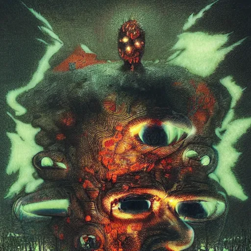 Image similar to bart simpson nightmare by beksinski and tristan eaton, neon trimmed beautiful dystopian digital art