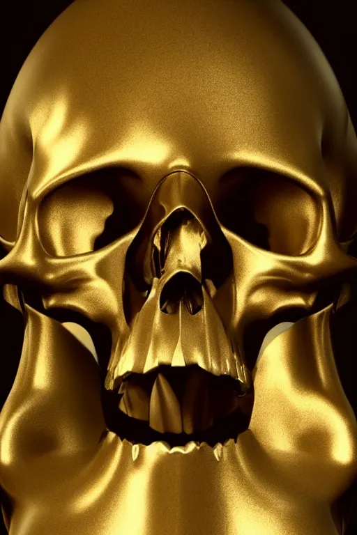 Prompt: close up of a human skull made of polished brass, ray - tracing, subsurface reflection, refracted light, god rays, ultra high definition, futuristic, unreal engine