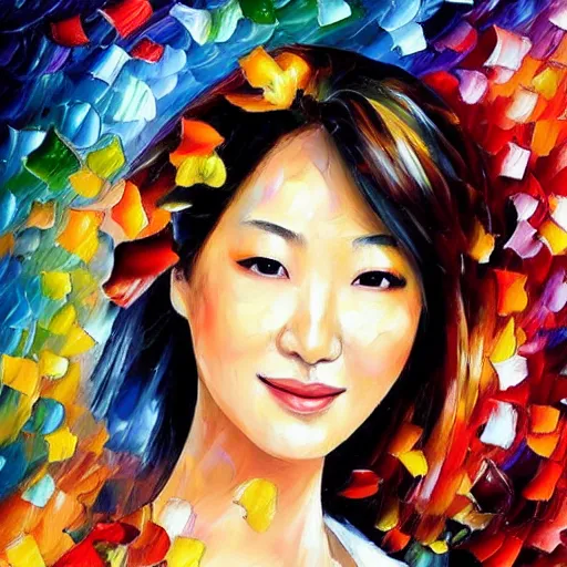 Image similar to a leonid afremov oil painting of zhang zi yi