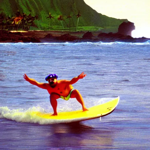 Image similar to Wario surfing in Hawaii