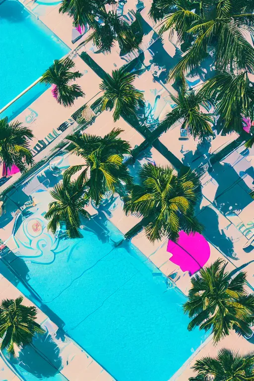 close up aerial view of a swimming pool with palm | Stable Diffusion ...
