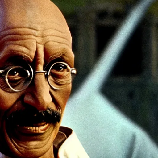 Prompt: Mahatma Ghandi in the Matrix, movie still, 4k