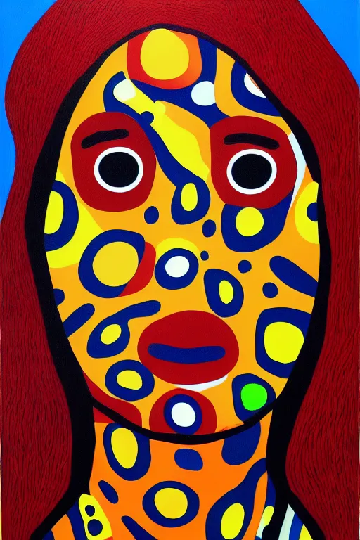 Image similar to a portrait a very ordinary person, by Yayoi Kusama, oil painting, pattern, anatomically correct, beautiful perfect face, large brushstrokes, sharp focus, Highly Detailed