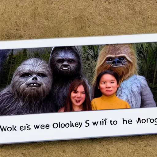 Prompt: Ewok family taking selfie at the gates of Mordor