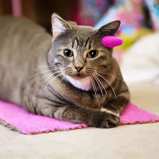 Prompt: cute cat photo, wearing wool hat, tongue mlem, cat ears