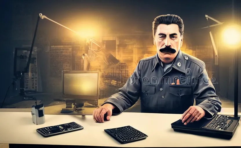 Image similar to angry josef stalin trading forex in front of computer trading bitcoin, clear detailed face, product lighting, studio photography dslr, golden ratio composition, instagram photo, luminar, fullhd stock photo