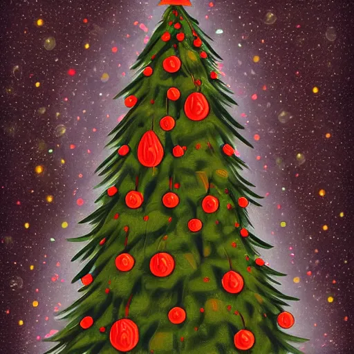 Image similar to sentient christnas tree, digital drawing, extremely detailed
