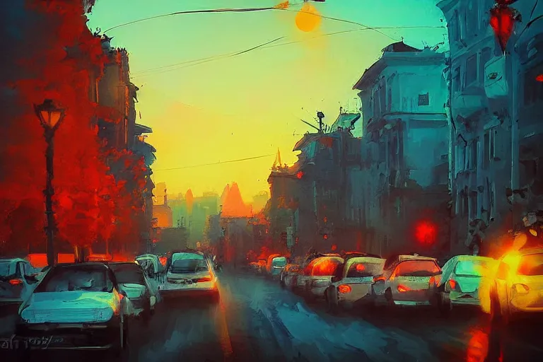 Image similar to bucharest streets sunset by anato finnstark