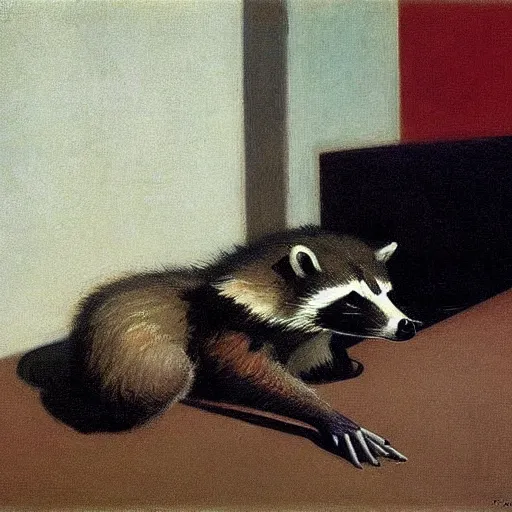 Prompt: raccoon by Edward hopper