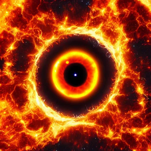 Image similar to supernova explosion is attracted by a black hole : : centrifugal force : : dragon eye, hyper detailed, cristal clear reflexions : : sculpy, golden and imperial blue palette colors 8 k