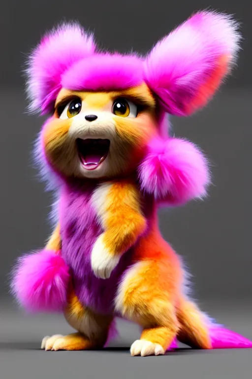 Image similar to high quality 3 d render hyperrealist very cute multicolor stripped fluffy! phoenix chimera hybrid highly detailed, vray smooth, in the style of detective pikachu, hannah yata charlie immer, dramatic pink light, low angle, uhd 8 k, sharp focus