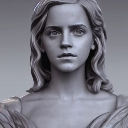 Image similar to emma watson as as a baroque marble statue, hyper realistic, unreal render engine, studio shot, dynamic light, gallery