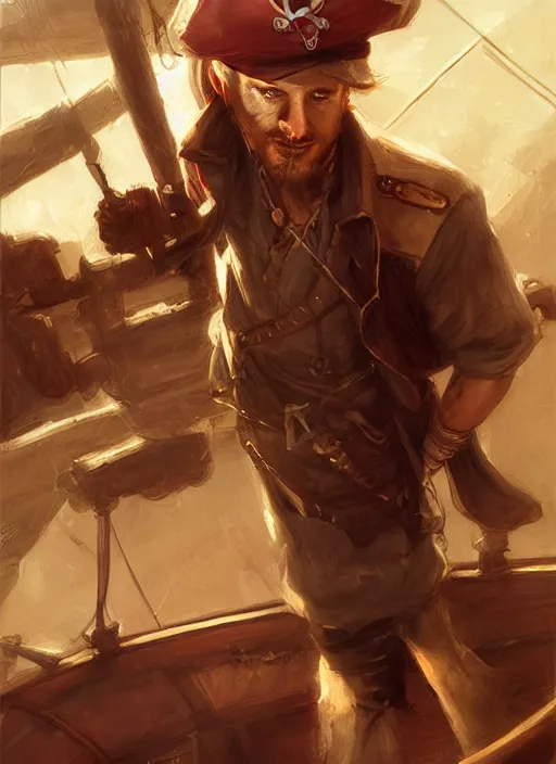 Image similar to Pirate Jesse Pinkman on a ship, elegant, digital painting, concept art, smooth, sharp focus, illustration, from StarCraft by Ruan Jia and Mandy Jurgens and Artgerm and William-Adolphe Bouguerea