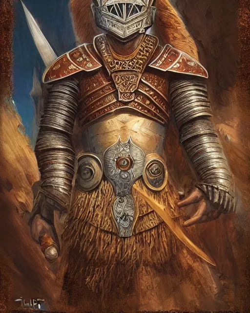 Prompt: digital painting of a mayan knight by filipe pagliuso and justin gerard, symmetric, fantasy, detailed, intricate, portrait, sharp focus, tarot card, handsome, gwent