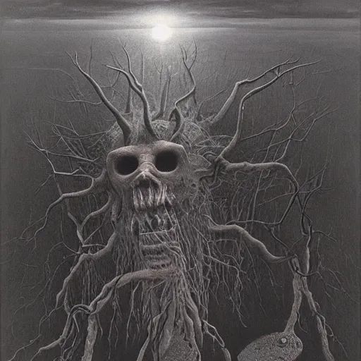 Prompt: zdzislaw beksinski painting of cosmic horror