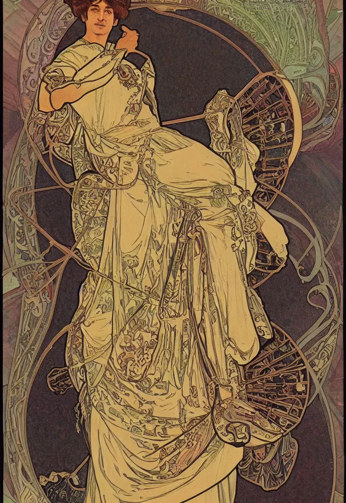 Image similar to geoffrey hinton as the emperor on a tarot card, tarot in art style by alphonse mucha