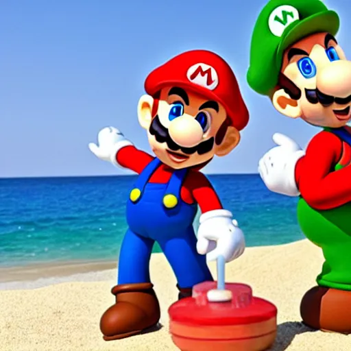 Image similar to Mario and Luigi are chilling on a beach