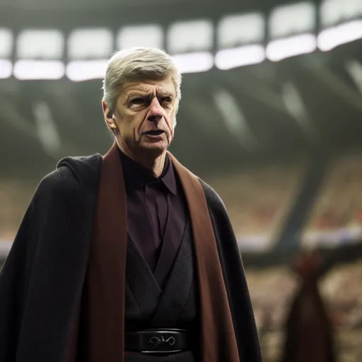 Prompt: Arsene Wenger as Obi Wan, 4K, epic, cinematic, focus, movie still, fantasy, serious, extreme detail, atmospheric, dark colour