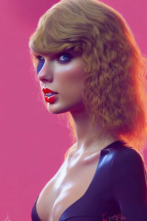 Image similar to 3 / 4 view of a portrait of taylor swift wears compact bikini, evangelion, au naturel, hyper detailed, digital art, trending in artstation, cinematic lighting, studio quality, smooth render, frostbite 3 engine rendered, art style by klimt and nixeu and ian sprigger and wlop and krenz cushart