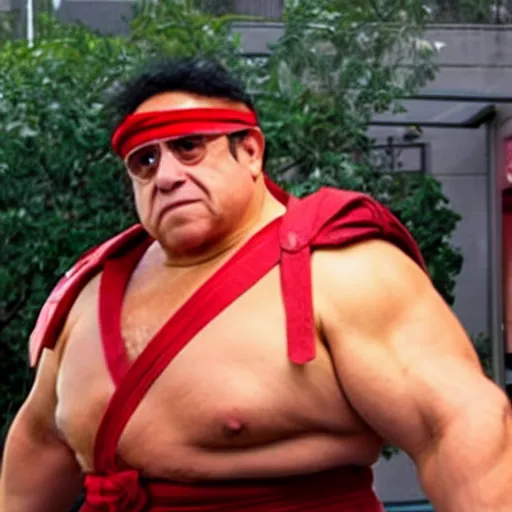 Prompt: Danny DeVito as Ryu from Street Fighter
