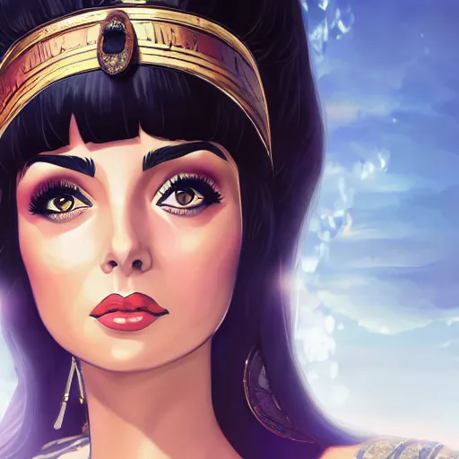 Prompt: portrait of elizabeth taylor in the movie cleopatra, 4k, anime key visual, artstation, kuvshinov ilya