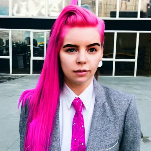 Image similar to a girl with pink hair wearing a suit and tie