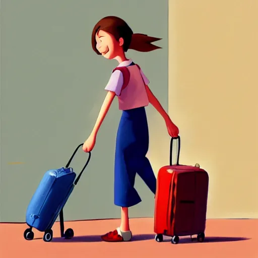 Image similar to goro fujita ilustration cheerful girl taking the suitcases out of her house, painting by goro fujita, sharp focus, highly detailed, artstation