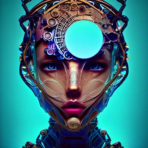 Image similar to beautiful symmetrical face portrait android woman time machine axonometric mechanical fantasy intricate elegant highly detailed in volumetric void of latent space lush flowers intricate jewellery, realm of the gods golden turquoise steampunk, axonometric high contrast cinematic light, mystical shadows, digital painting, sharp focus, octane render, photographic, concept art, artist leonardo davinci, unreal engine 8 k