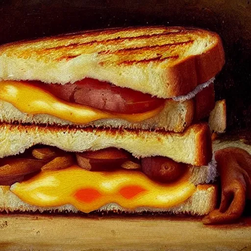 Prompt: painting of a grilled cheese, renaissance painting