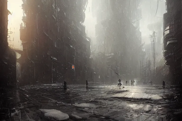 Image similar to cyberpunk depiction of the city of gdansk during arctic conditions by greg rutkowski